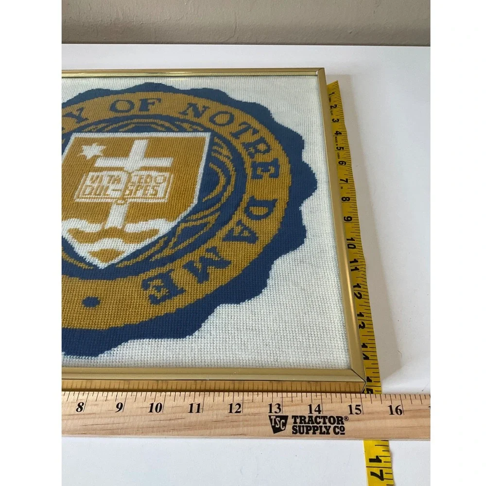 Vintage 1978 University of Notre Dame Fighting Irish Needlepoint Framed Decor